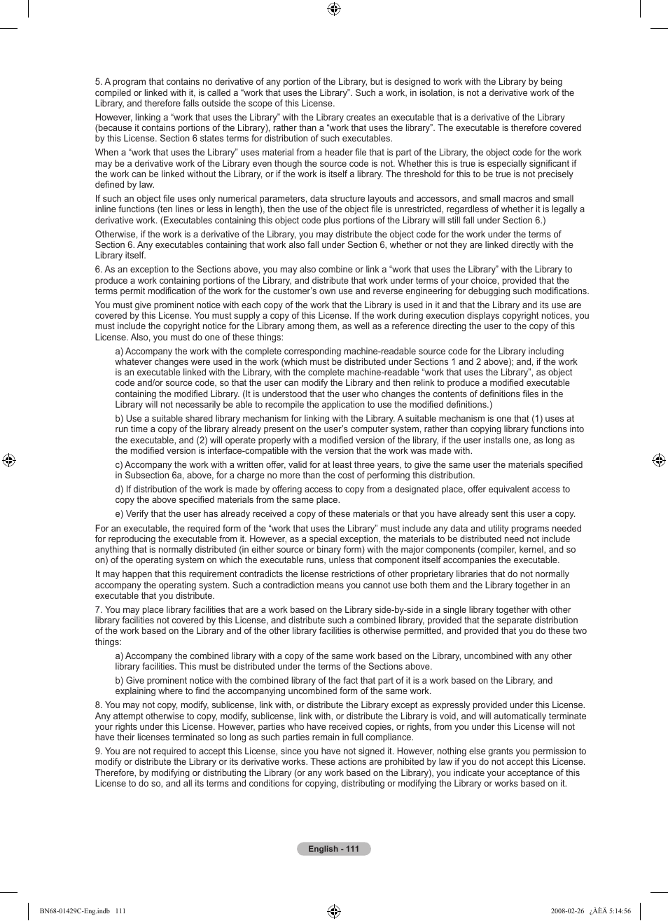 Samsung LN46A650A1FXZA User Manual | Page 113 / 222