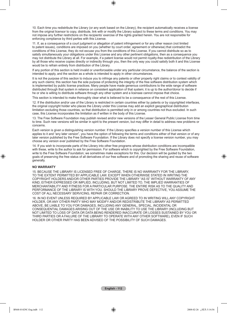 Samsung LN46A650A1FXZA User Manual | Page 114 / 222