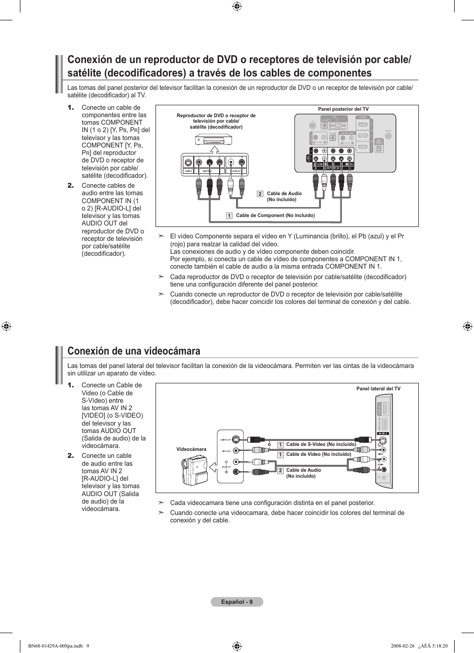 Conexión de una videocámara | Samsung LN46A650A1FXZA User Manual | Page 125 / 222