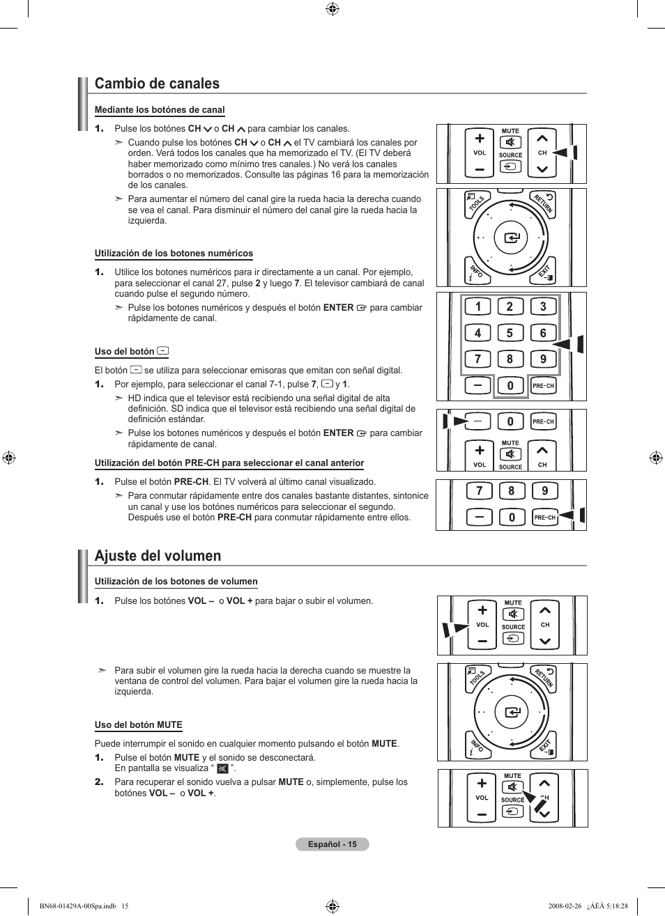 Cambio de canales, Ajuste del volumen | Samsung LN46A650A1FXZA User Manual | Page 131 / 222
