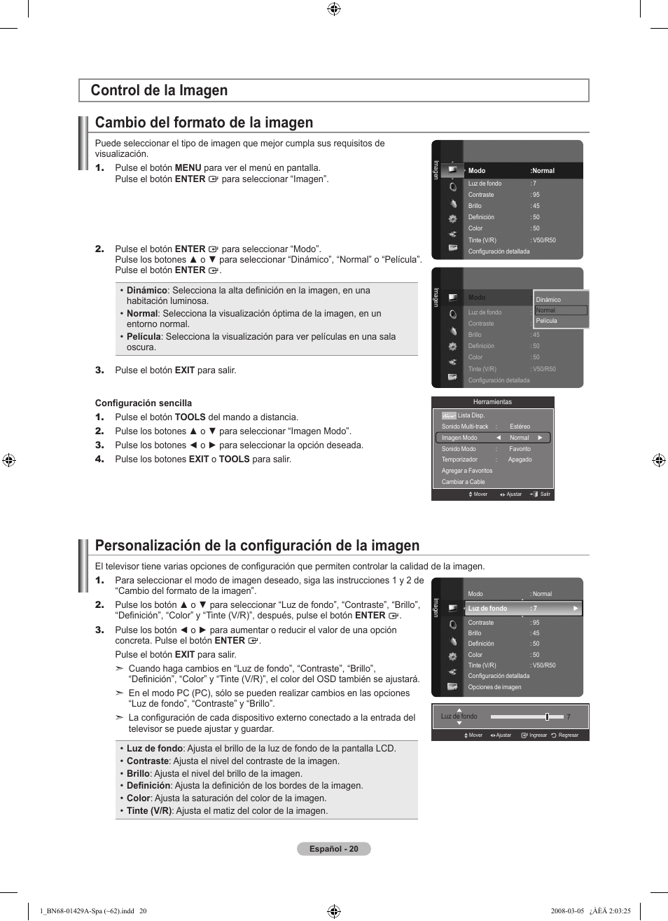 Personalización de la configuración de la imagen | Samsung LN46A650A1FXZA User Manual | Page 136 / 222