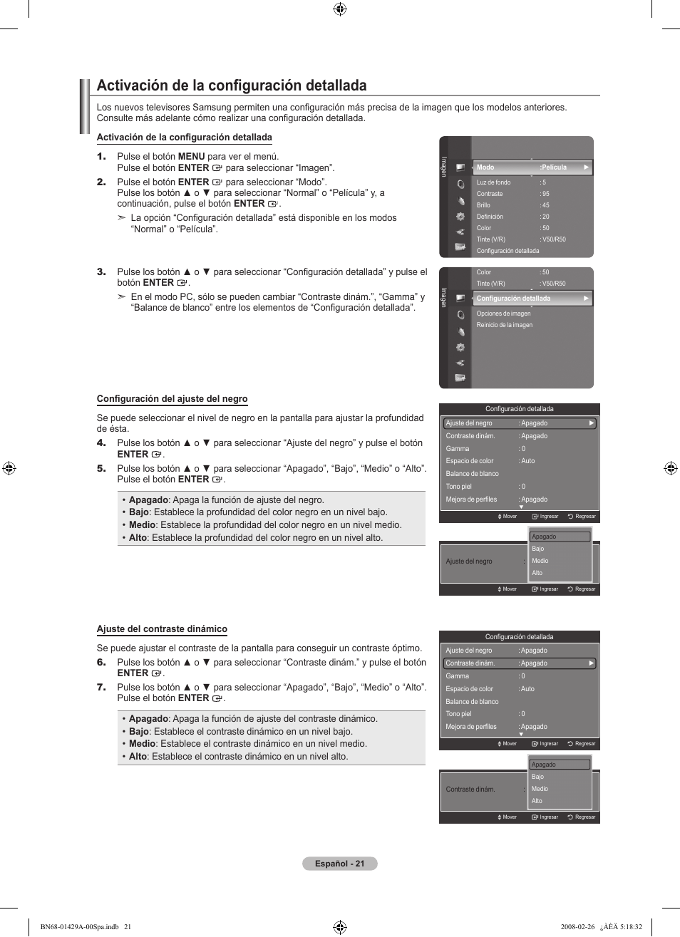 Activación de la configuración detallada | Samsung LN46A650A1FXZA User Manual | Page 137 / 222