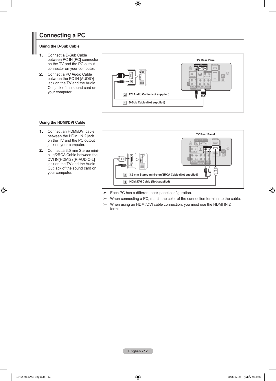 Connecting a pc | Samsung LN46A650A1FXZA User Manual | Page 14 / 222