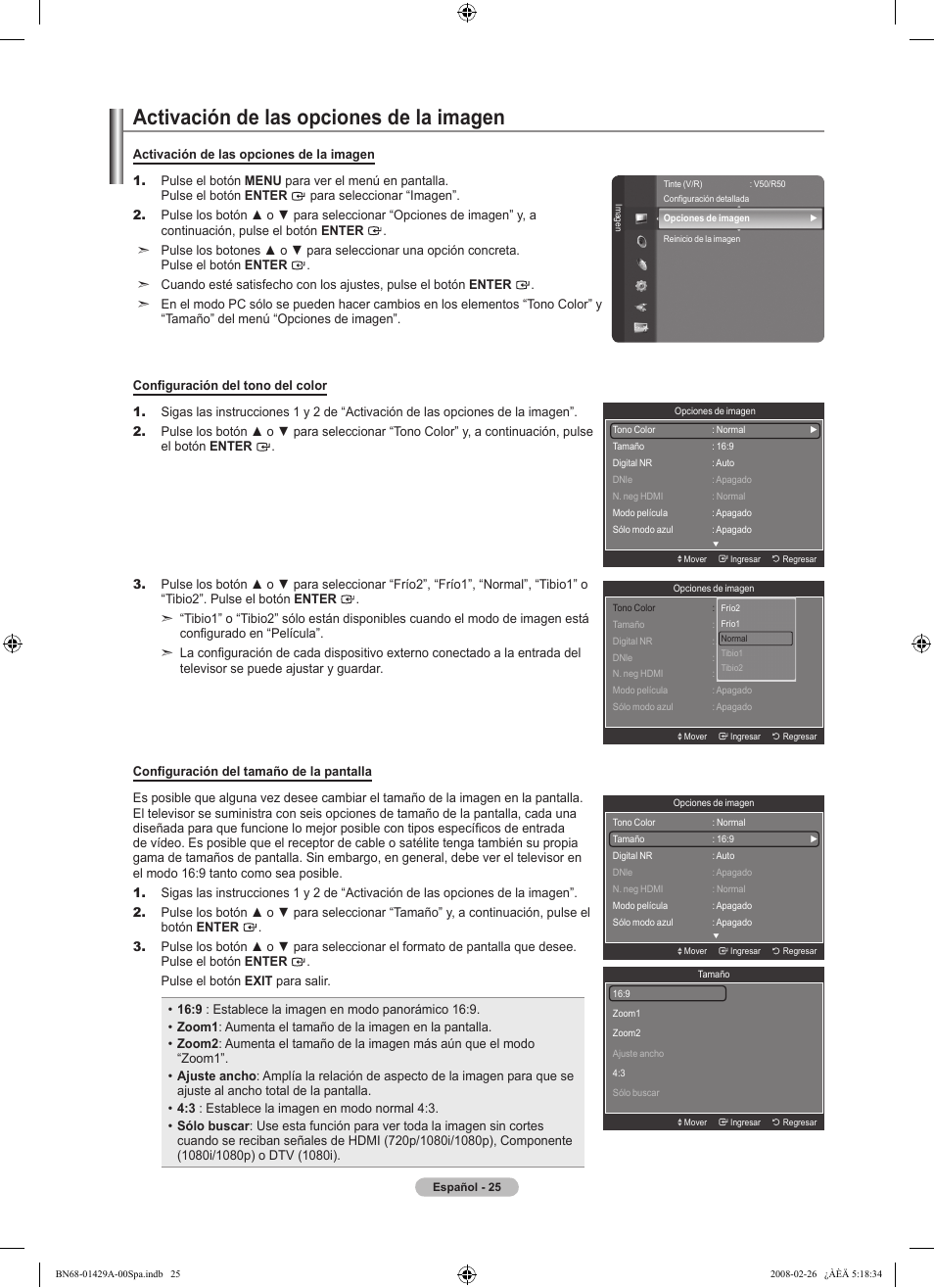Activación de las opciones de la imagen | Samsung LN46A650A1FXZA User Manual | Page 141 / 222