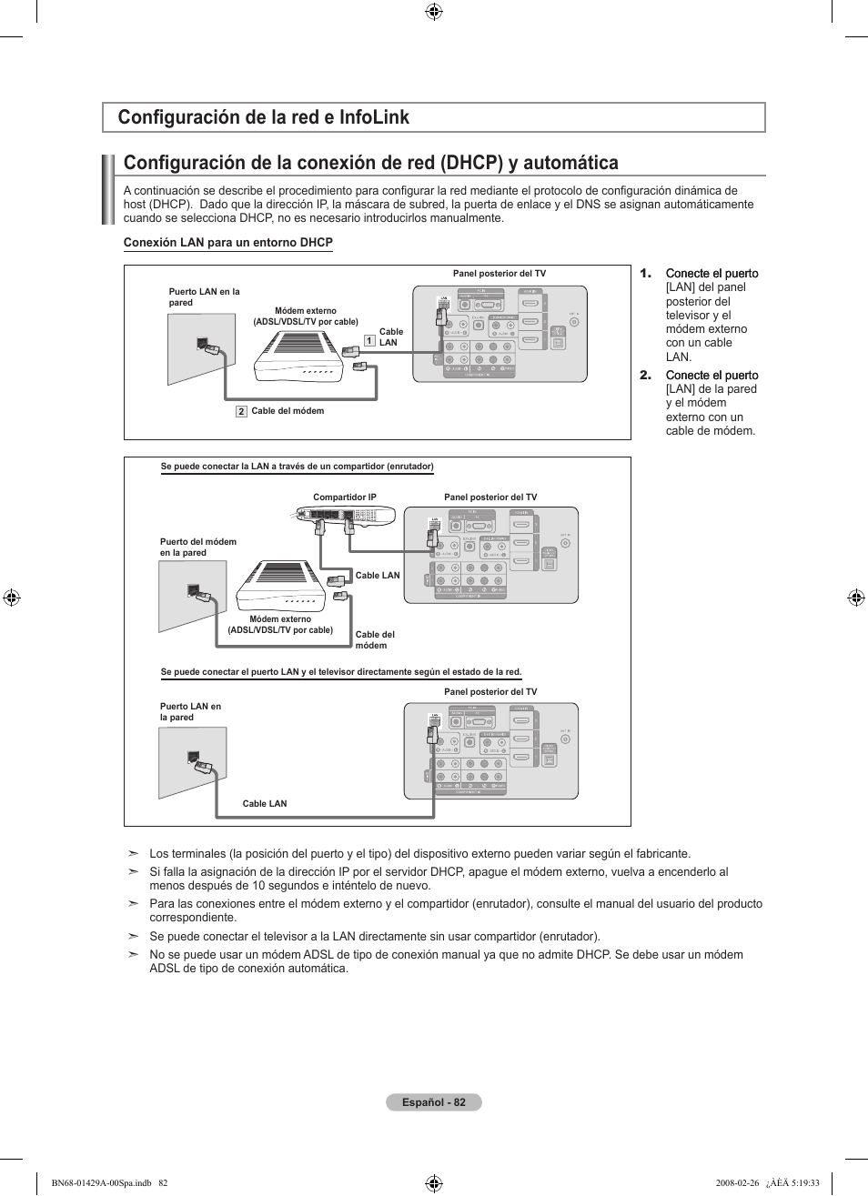 Configuración de la red e infolink | Samsung LN46A650A1FXZA User Manual | Page 198 / 222