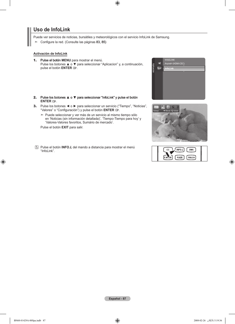 Uso de infolink | Samsung LN46A650A1FXZA User Manual | Page 203 / 222