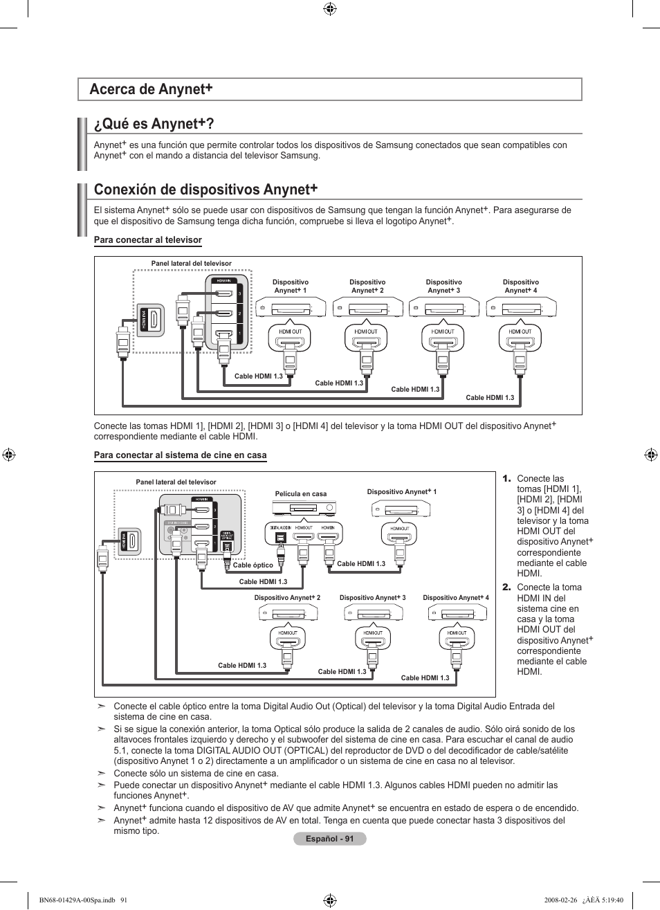 Qué es anynet, Acerca de anynet+ conexión de dispositivos anynet | Samsung LN46A650A1FXZA User Manual | Page 207 / 222