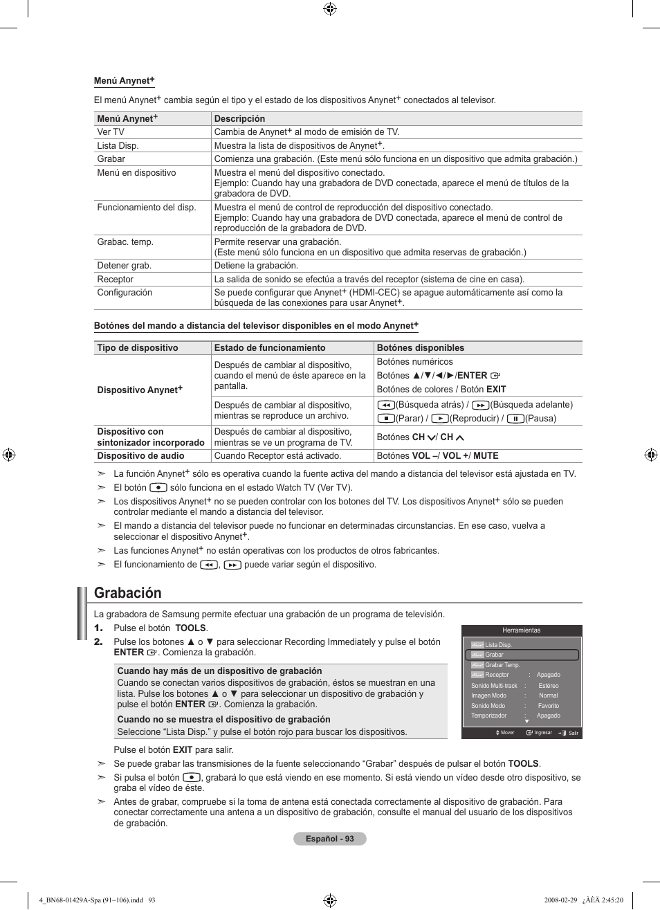 Grabación | Samsung LN46A650A1FXZA User Manual | Page 209 / 222