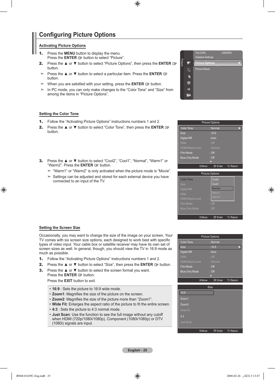Configuring picture options | Samsung LN46A650A1FXZA User Manual | Page 27 / 222