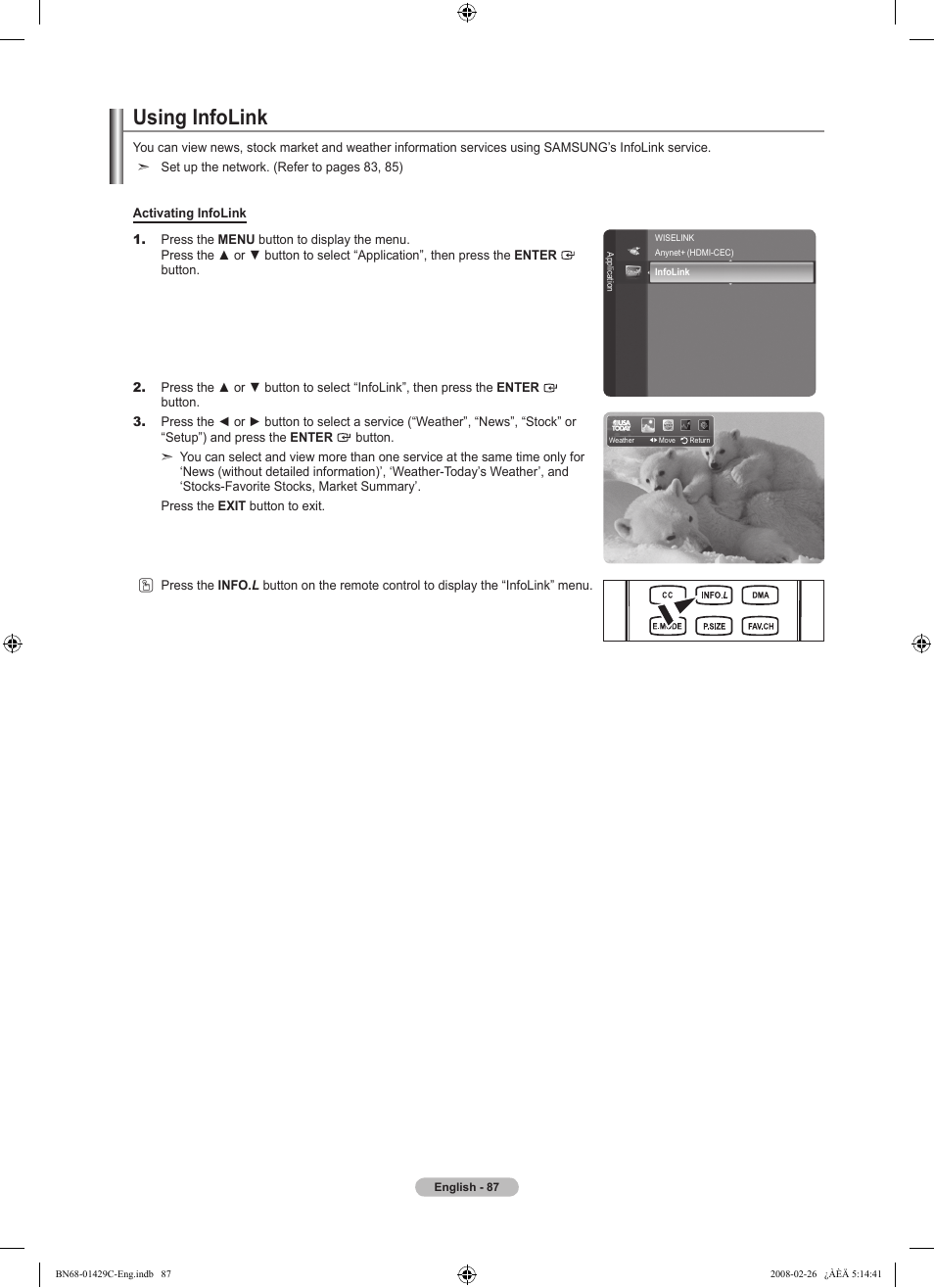 Using infolink | Samsung LN46A650A1FXZA User Manual | Page 89 / 222