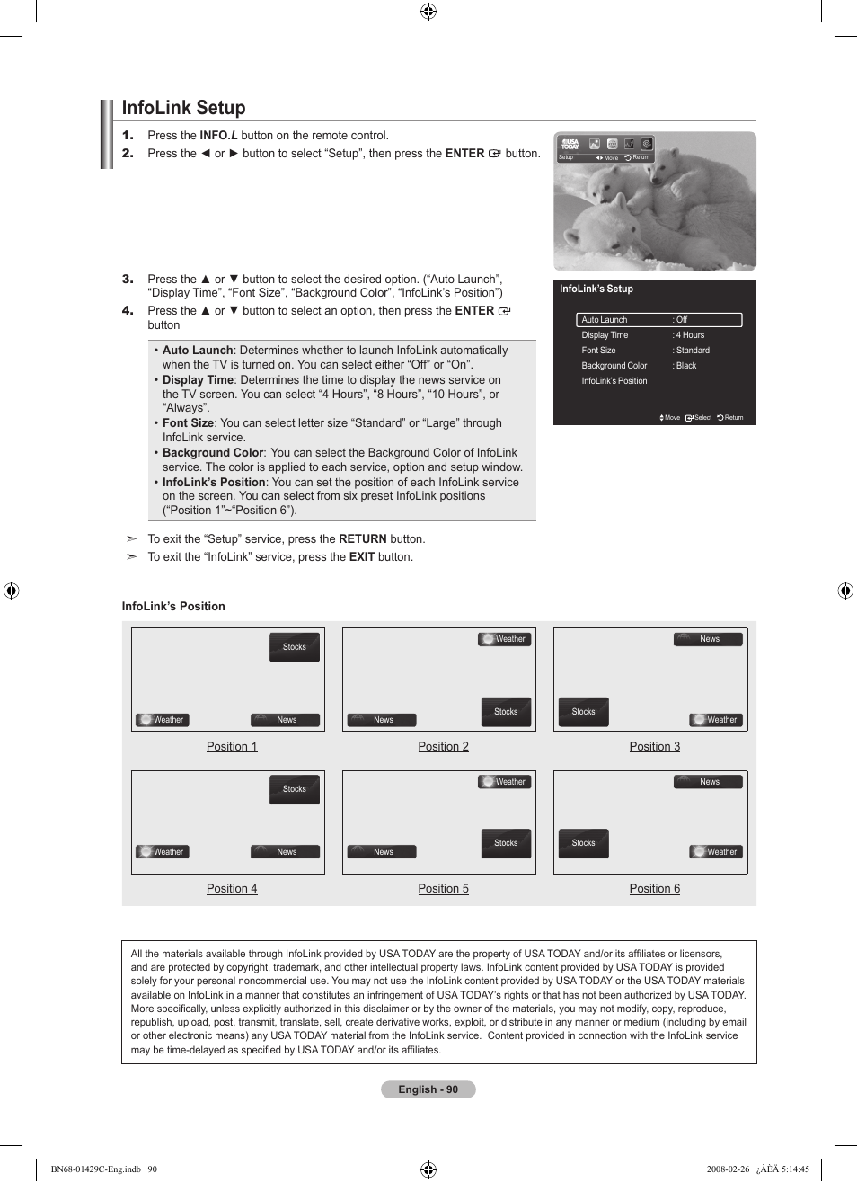 Infolink setup | Samsung LN46A650A1FXZA User Manual | Page 92 / 222