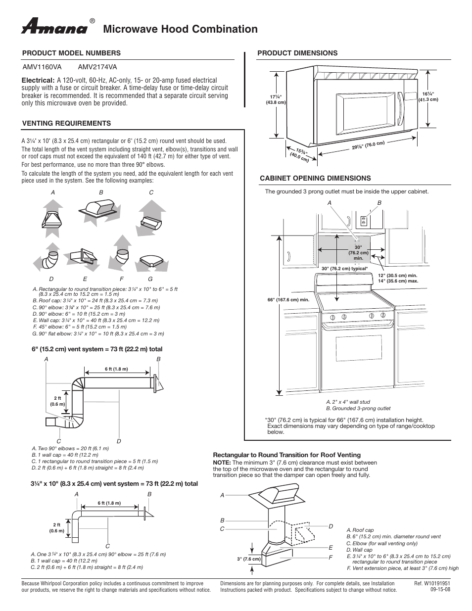 Amana AMV2174VA User Manual | 1 page