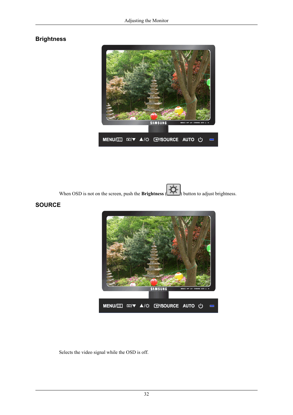 Brightness, Source | Samsung LS19MYTRBQ-XAA User Manual | Page 33 / 67