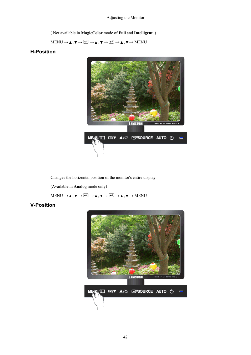 H-position, V-position | Samsung LS19MYTRBQ-XAA User Manual | Page 43 / 67