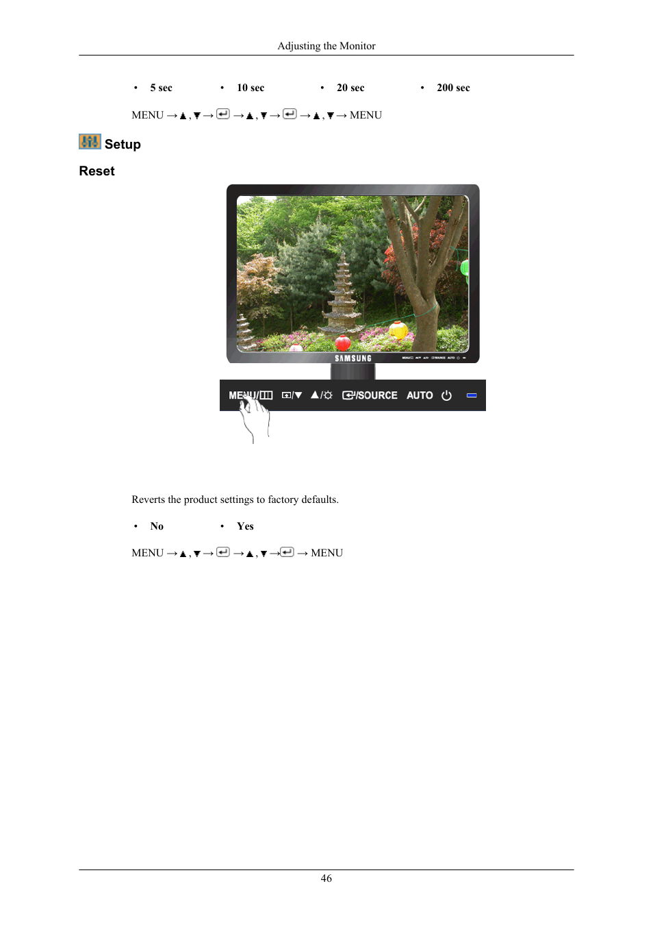 Setup, Reset | Samsung LS19MYTRBQ-XAA User Manual | Page 47 / 67