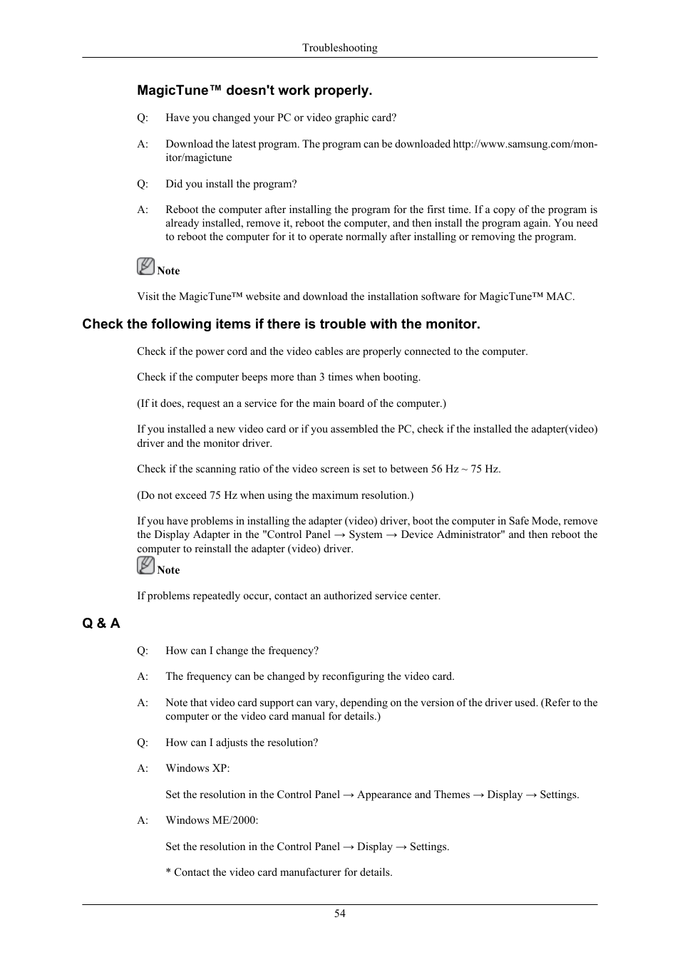 Q & a | Samsung LS19MYTRBQ-XAA User Manual | Page 55 / 67