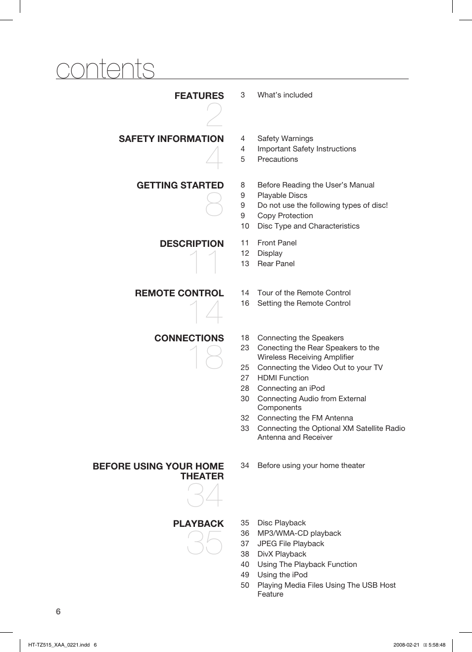 Samsung HT-TZ515T-XAA User Manual | Page 7 / 78