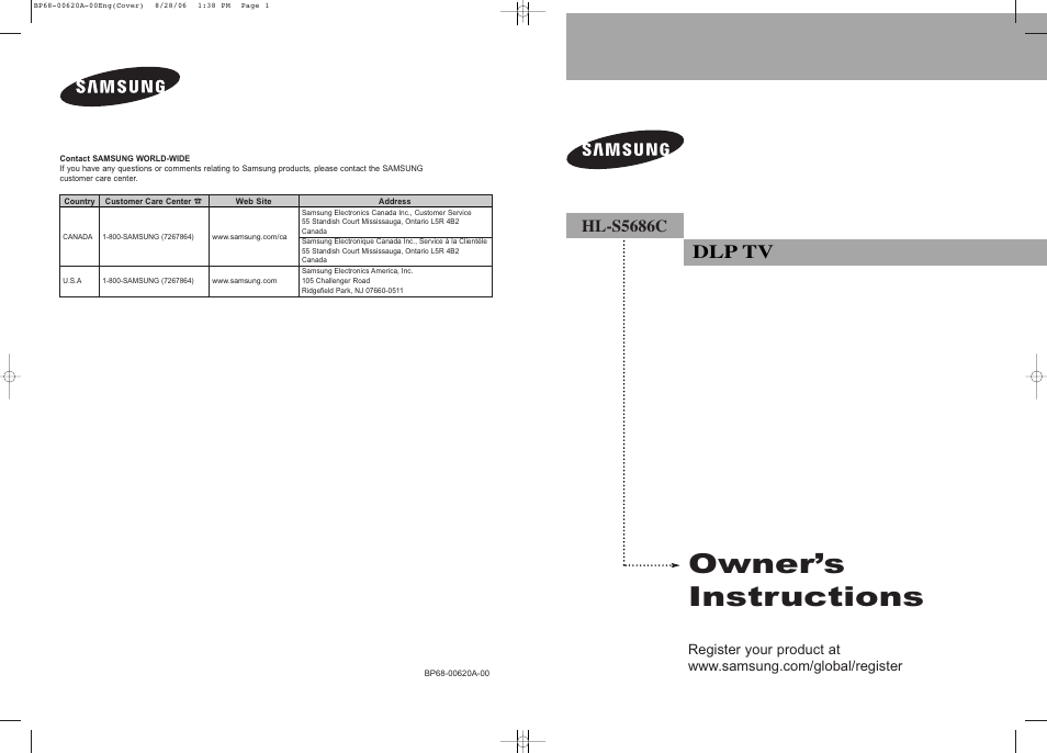 Samsung HLS5686CX-XAA User Manual | 107 pages