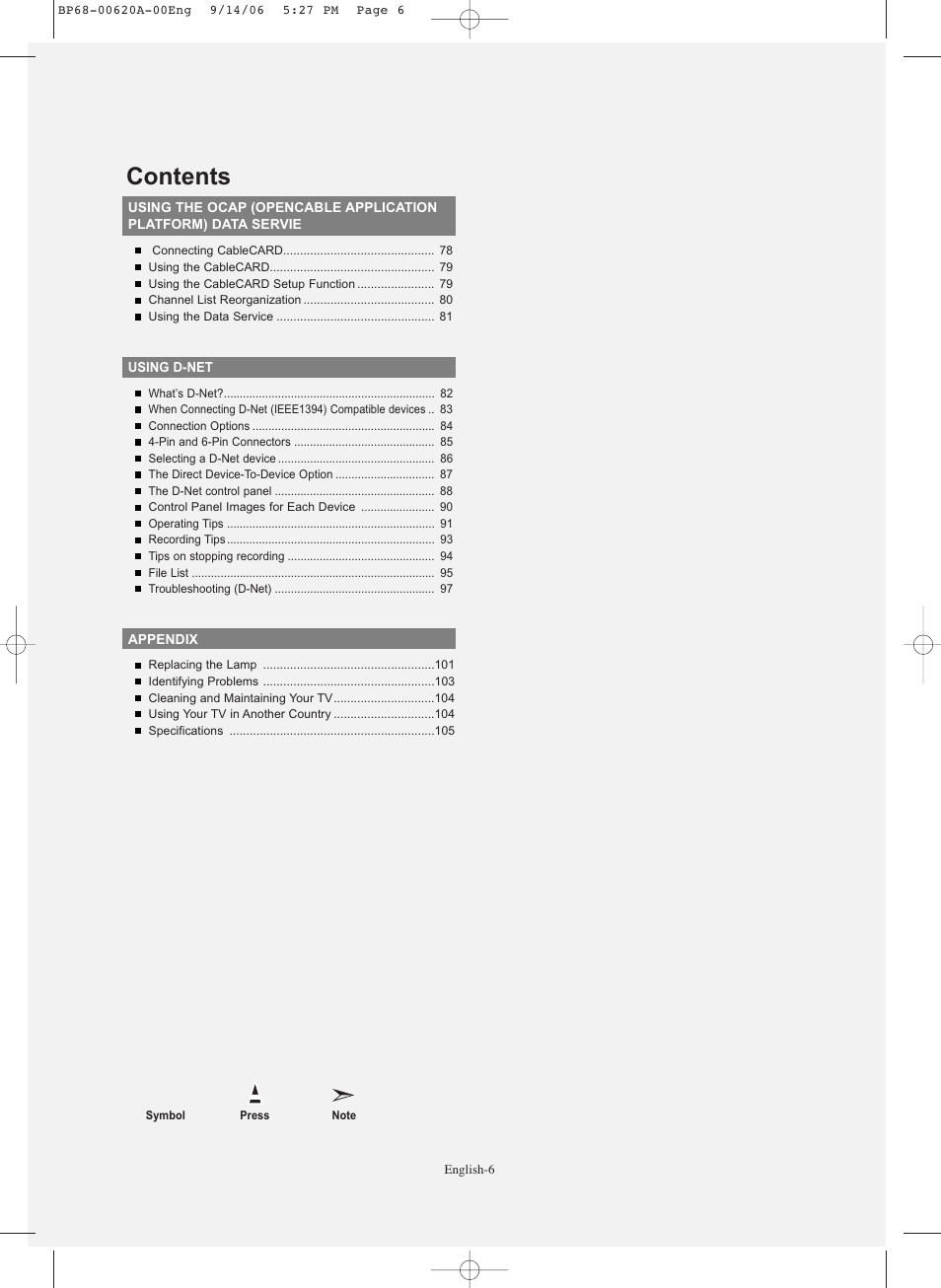 Samsung HLS5686CX-XAA User Manual | Page 6 / 107