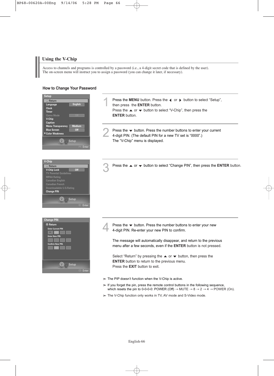 Using the v-chip | Samsung HLS5686CX-XAA User Manual | Page 66 / 107