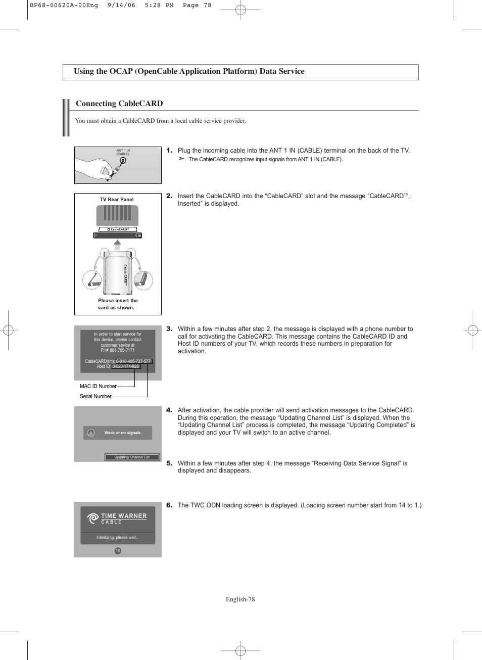 Connecting cablecard | Samsung HLS5686CX-XAA User Manual | Page 78 / 107