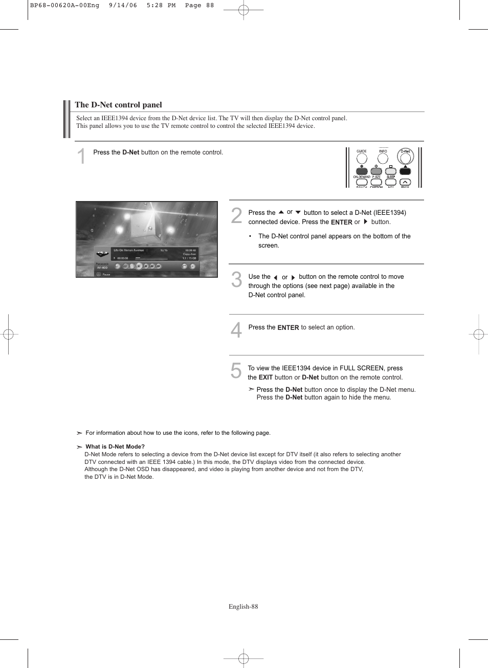 The d-net control panel | Samsung HLS5686CX-XAA User Manual | Page 88 / 107