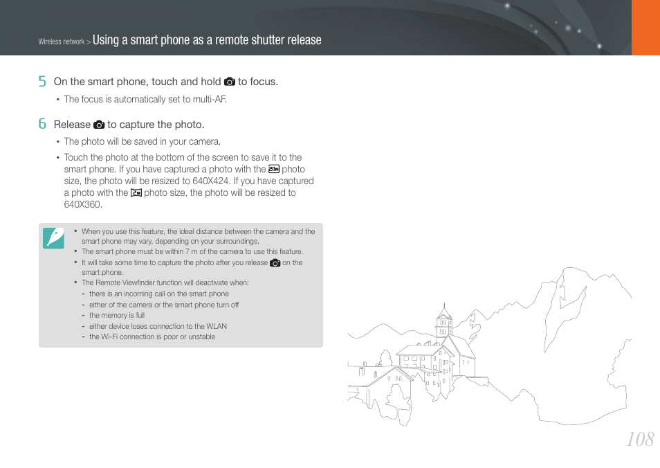 Using a smart phone as a remote shutter release 5 | Samsung EV-NX210ZBSBUS User Manual | Page 109 / 183