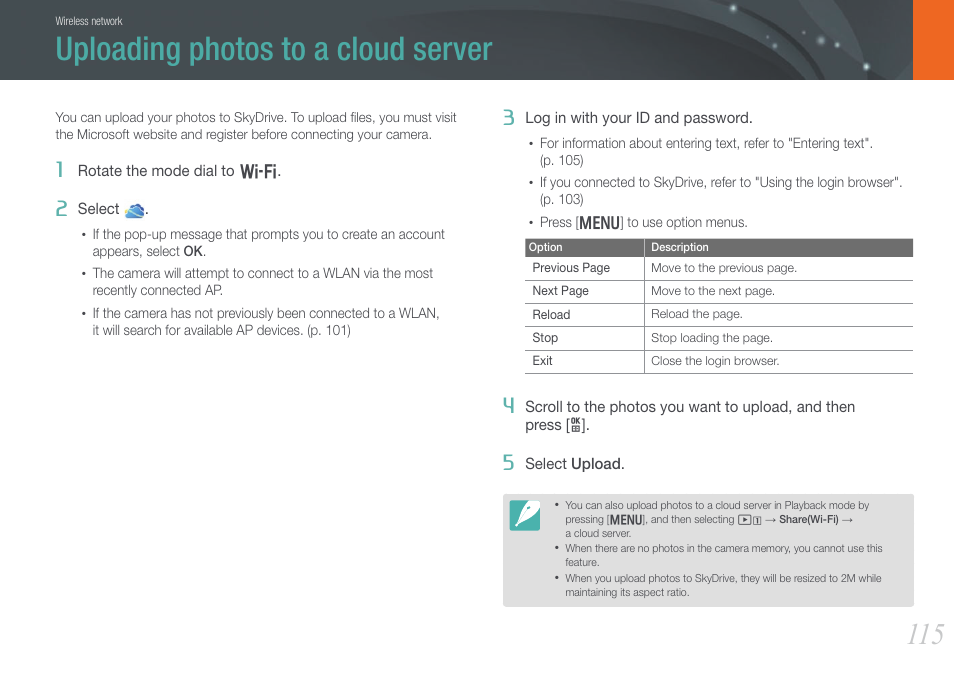 Uploading photos to a cloud server | Samsung EV-NX210ZBSBUS User Manual | Page 116 / 183