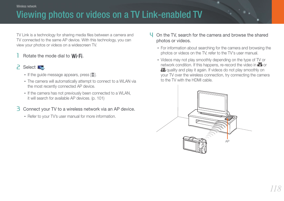 Viewing photos or videos on a tv link-enabled tv | Samsung EV-NX210ZBSBUS User Manual | Page 119 / 183