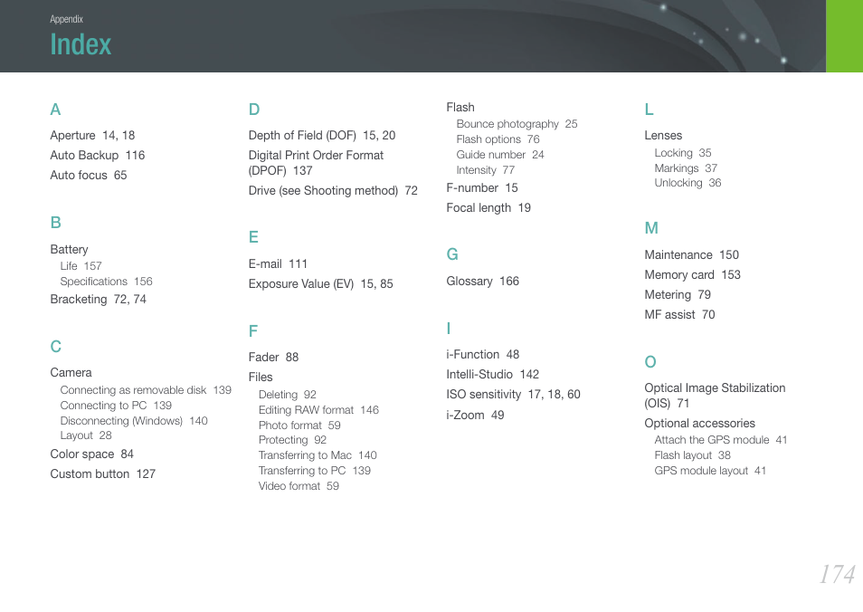 Index | Samsung EV-NX210ZBSBUS User Manual | Page 175 / 183