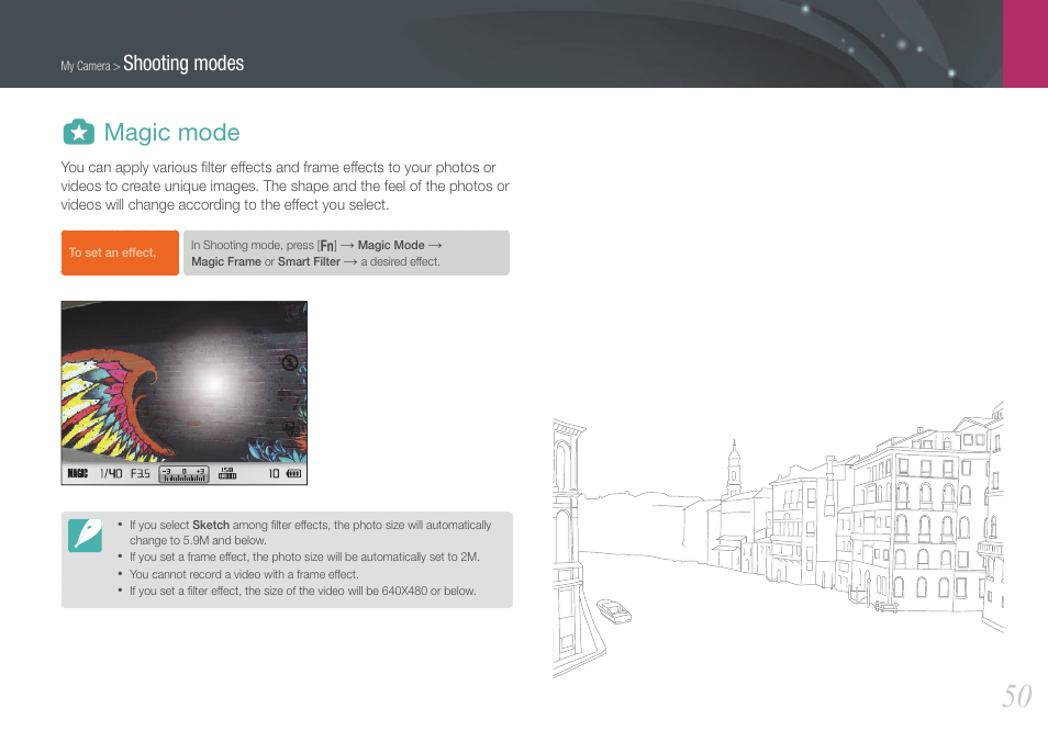 Magic mode, G magic mode, Shooting modes | Samsung EV-NX210ZBSBUS User Manual | Page 51 / 183