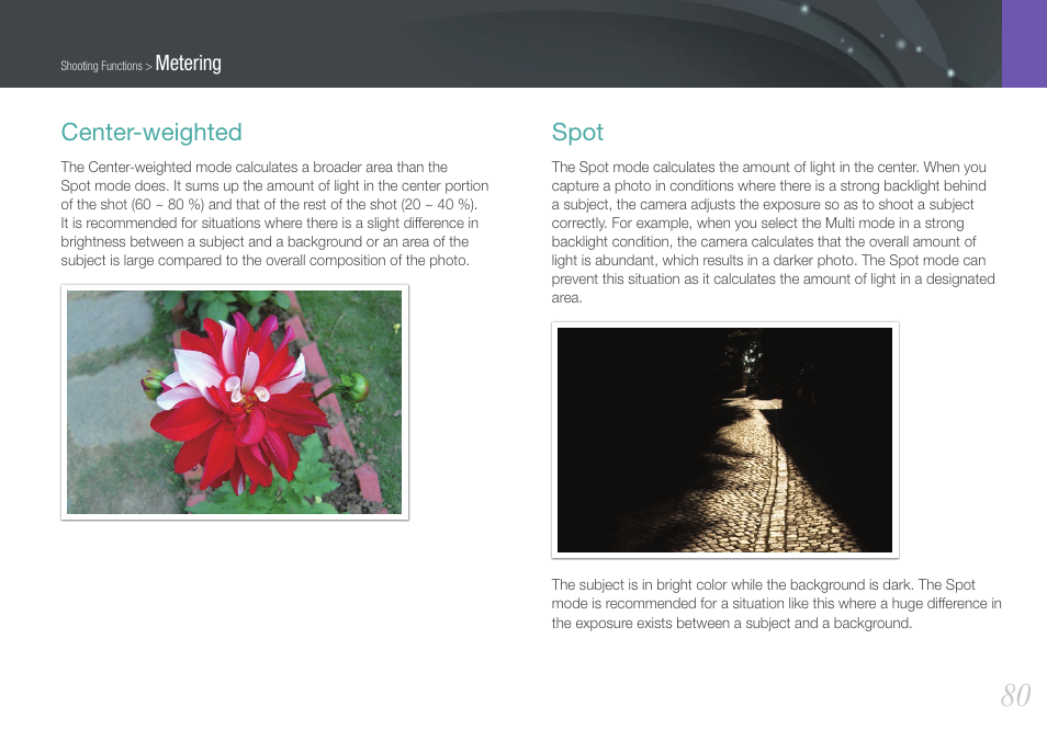 Center-weighted, Spot, Center-weighted spot | Samsung EV-NX210ZBSBUS User Manual | Page 81 / 183