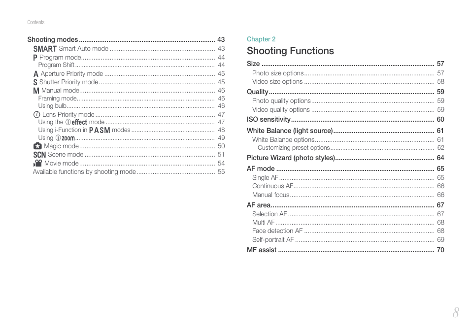 Shooting functions | Samsung EV-NX210ZBSBUS User Manual | Page 9 / 183