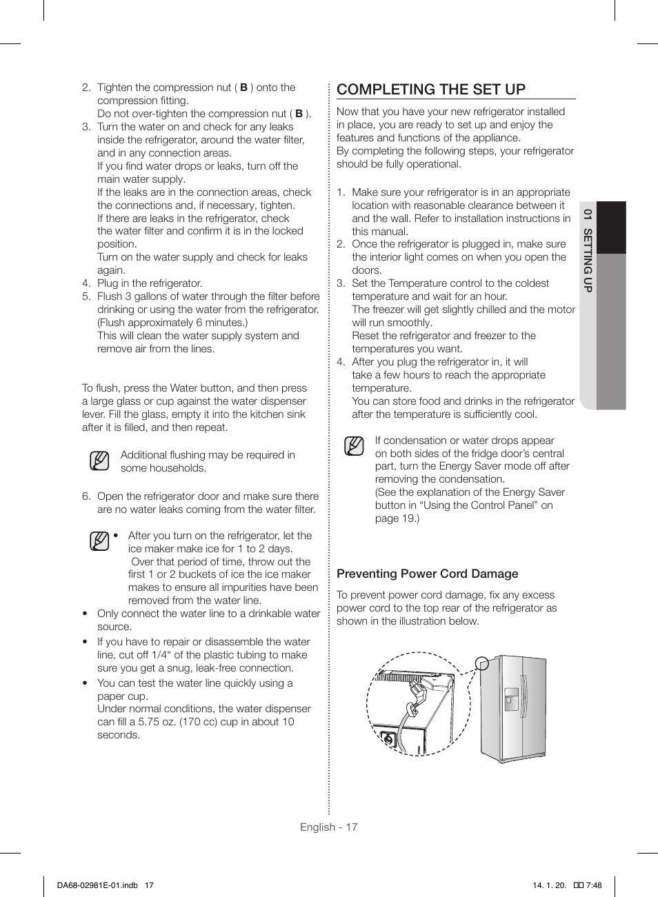 Completing the set up | Samsung RS25H5000WW-AA User Manual | Page 17 / 96