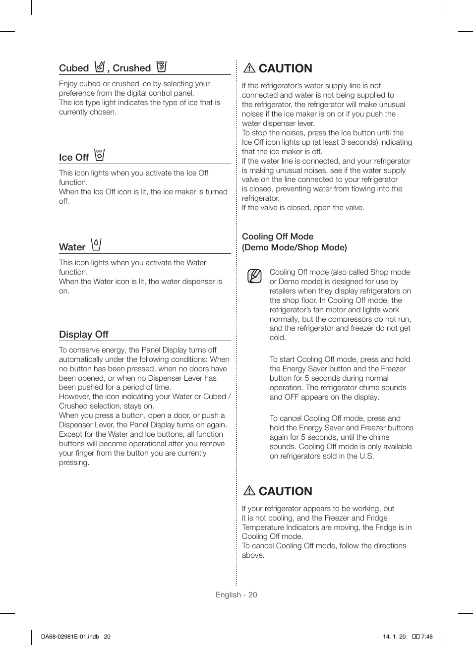 Caution | Samsung RS25H5000WW-AA User Manual | Page 20 / 96