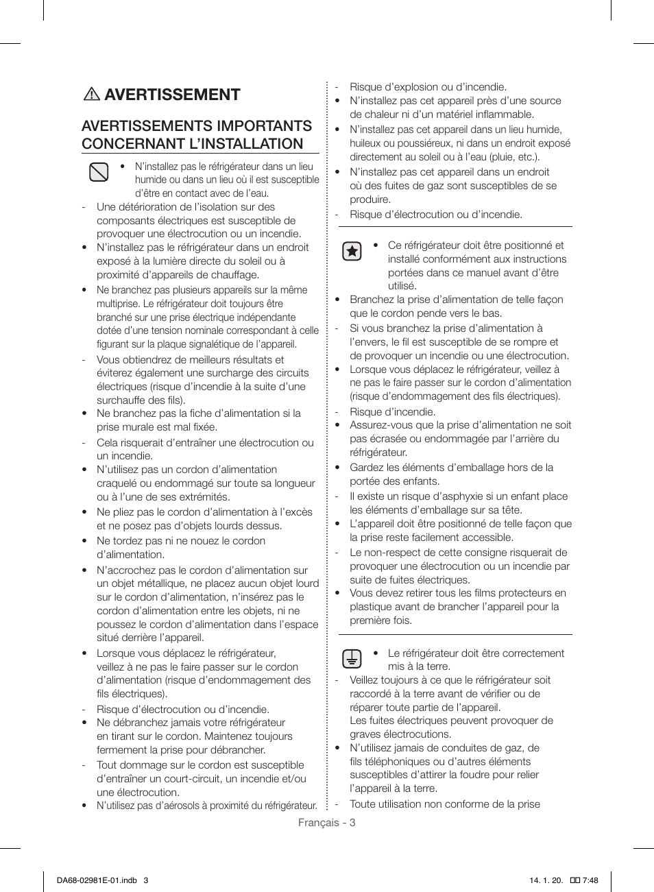 Avertissement | Samsung RS25H5000WW-AA User Manual | Page 67 / 96