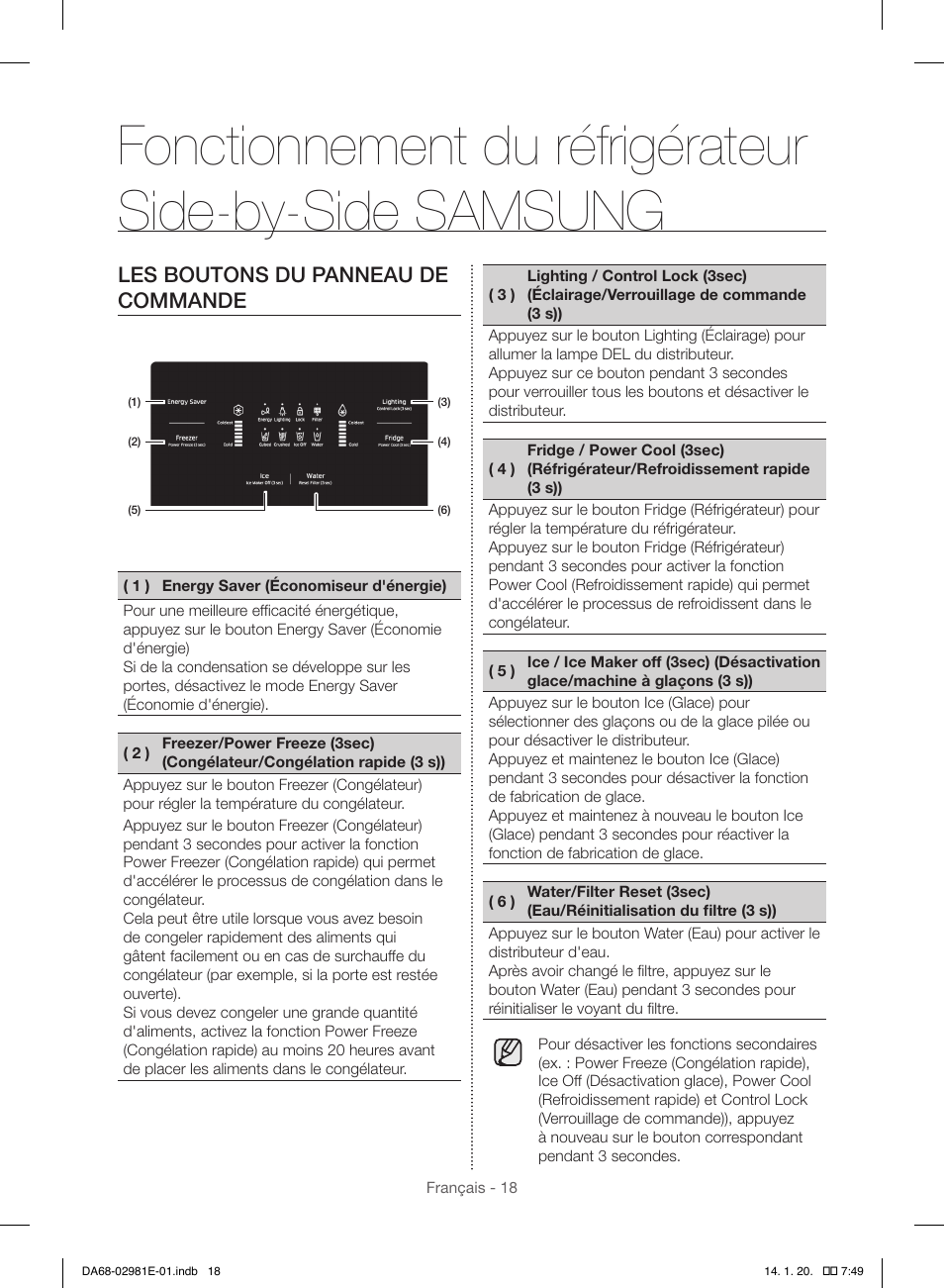 Les boutons du panneau de commande | Samsung RS25H5000WW-AA User Manual | Page 82 / 96