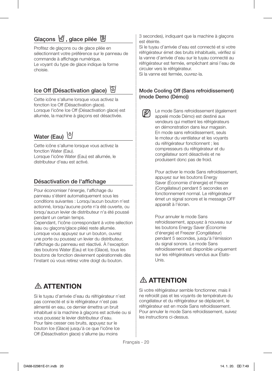 Attention | Samsung RS25H5000WW-AA User Manual | Page 84 / 96