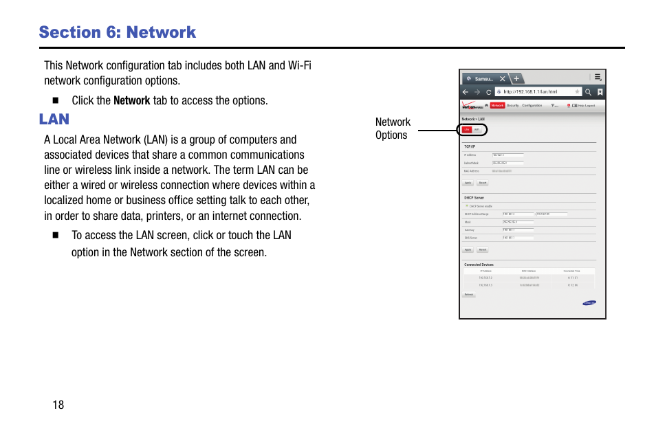 Section 6: network, Section 5: network | Samsung SCH-LC11ZKAVZW User Manual | Page 22 / 62