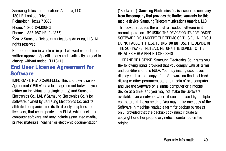 End user license agreement for software | Samsung SCH-LC11ZKAVZW User Manual | Page 53 / 62