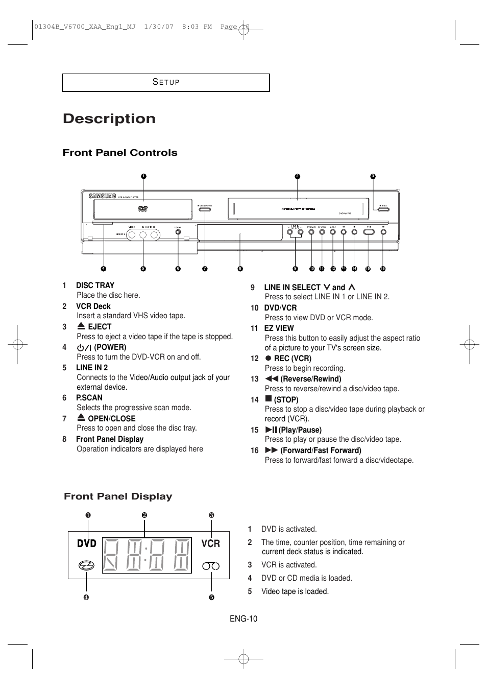 Description | Samsung DVD-V6700-XAA User Manual | Page 10 / 84