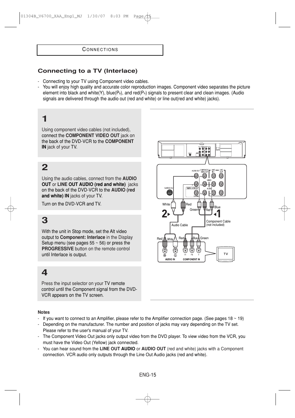 Connecting to a tv (interlace) | Samsung DVD-V6700-XAA User Manual | Page 15 / 84