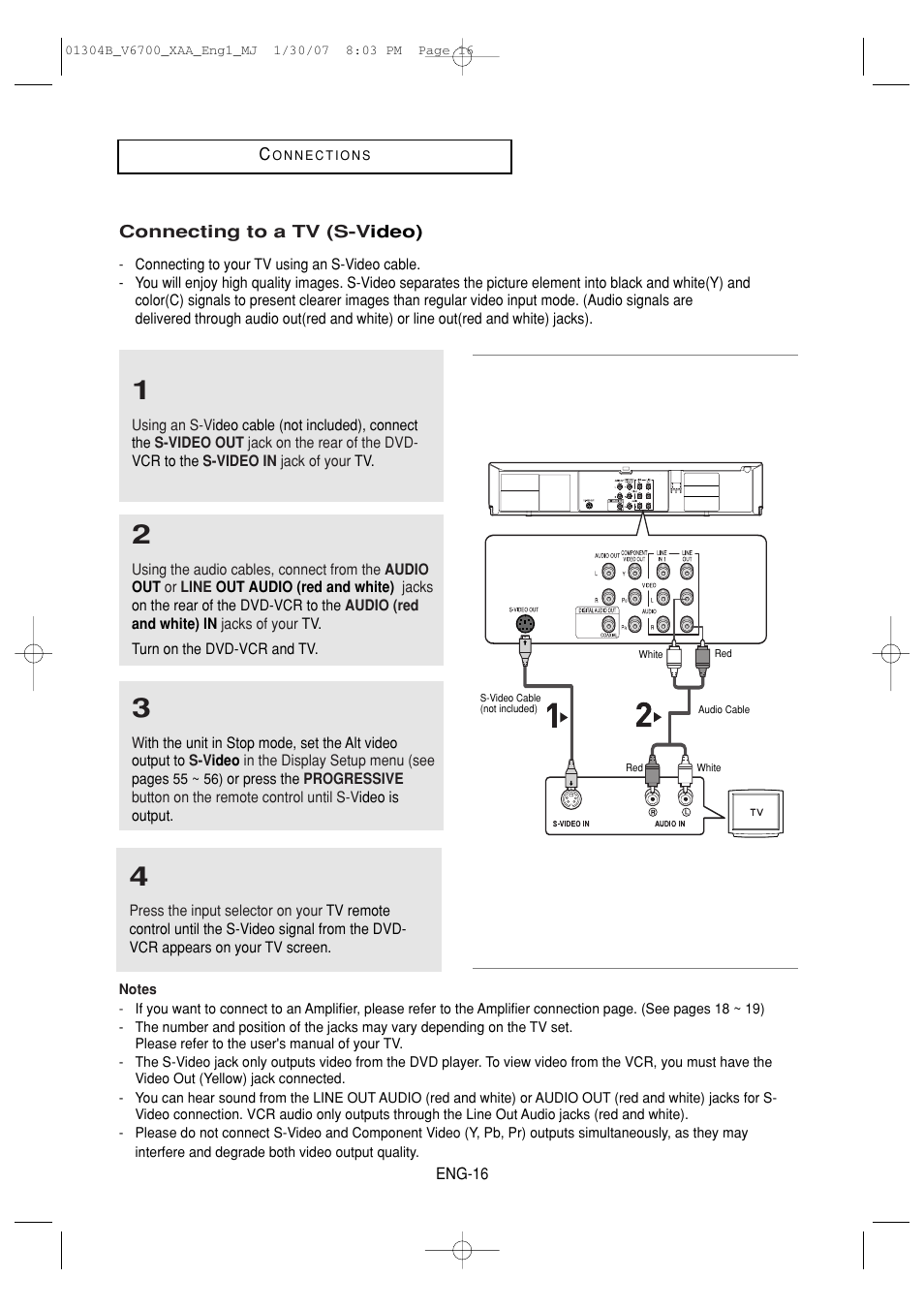 Connecting to a tv (s-video) | Samsung DVD-V6700-XAA User Manual | Page 16 / 84