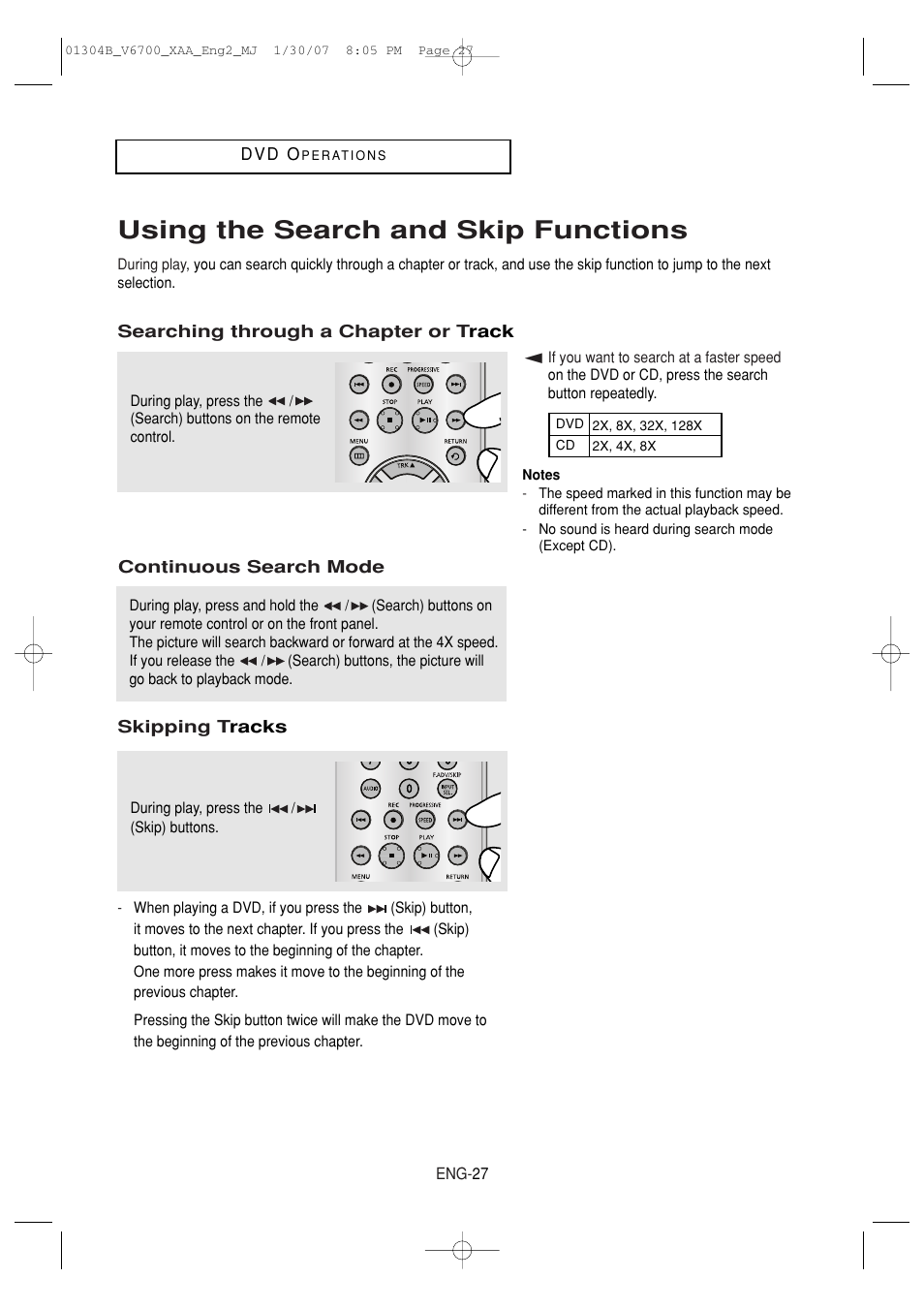 Using the search and skip functions | Samsung DVD-V6700-XAA User Manual | Page 27 / 84