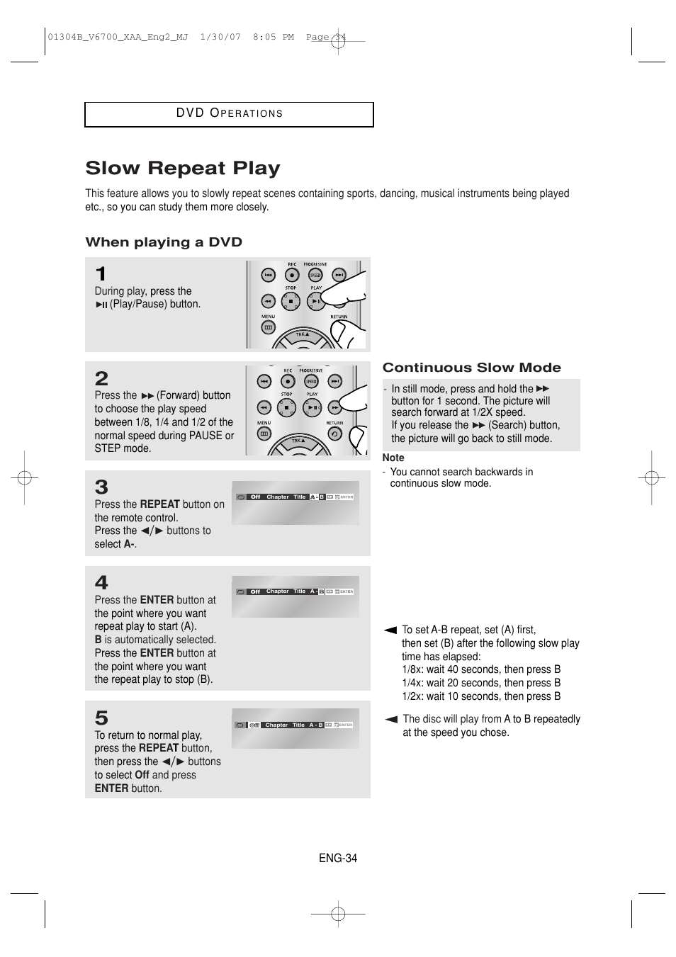 Slow repeat play | Samsung DVD-V6700-XAA User Manual | Page 34 / 84