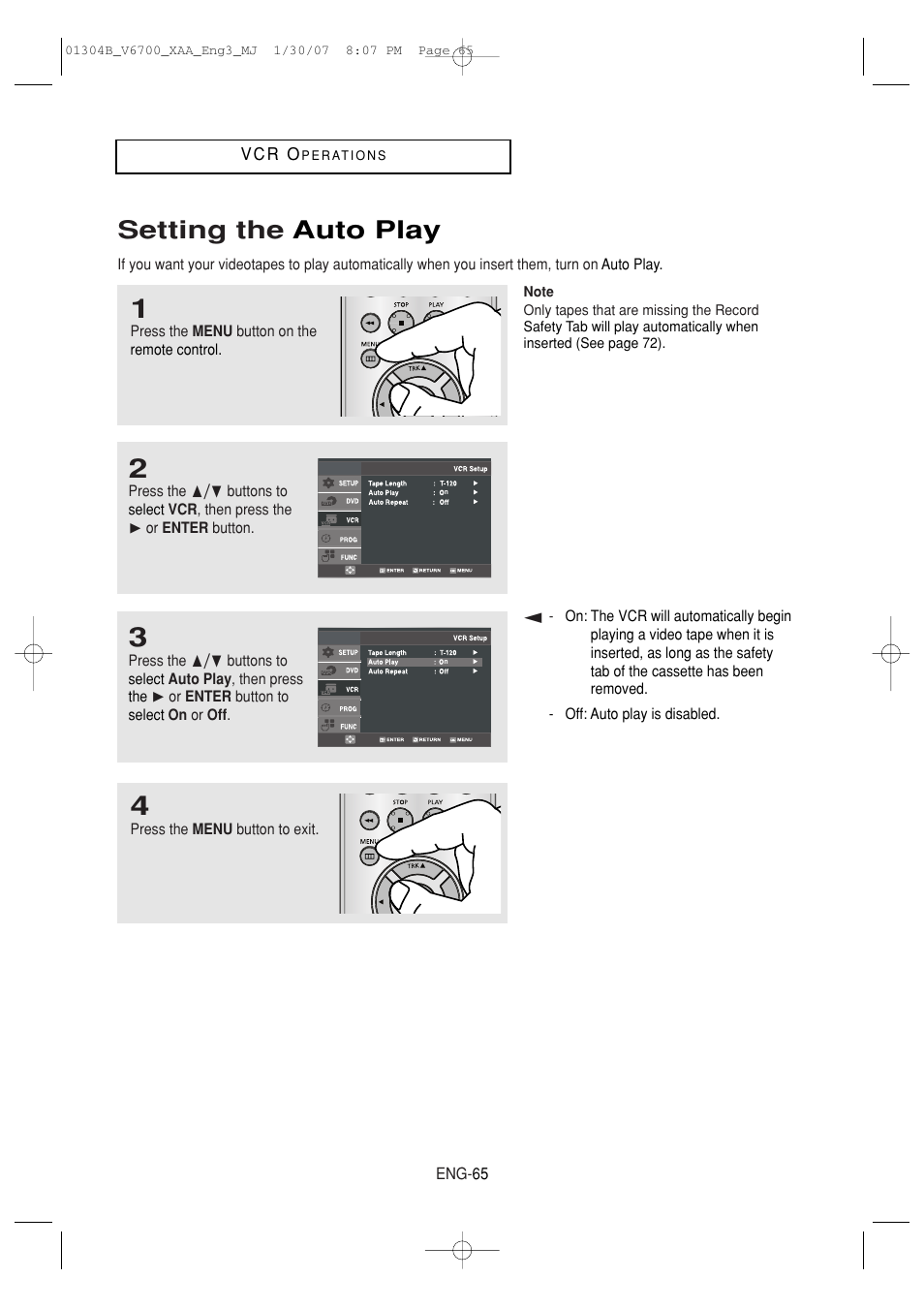 Setting the auto play | Samsung DVD-V6700-XAA User Manual | Page 65 / 84