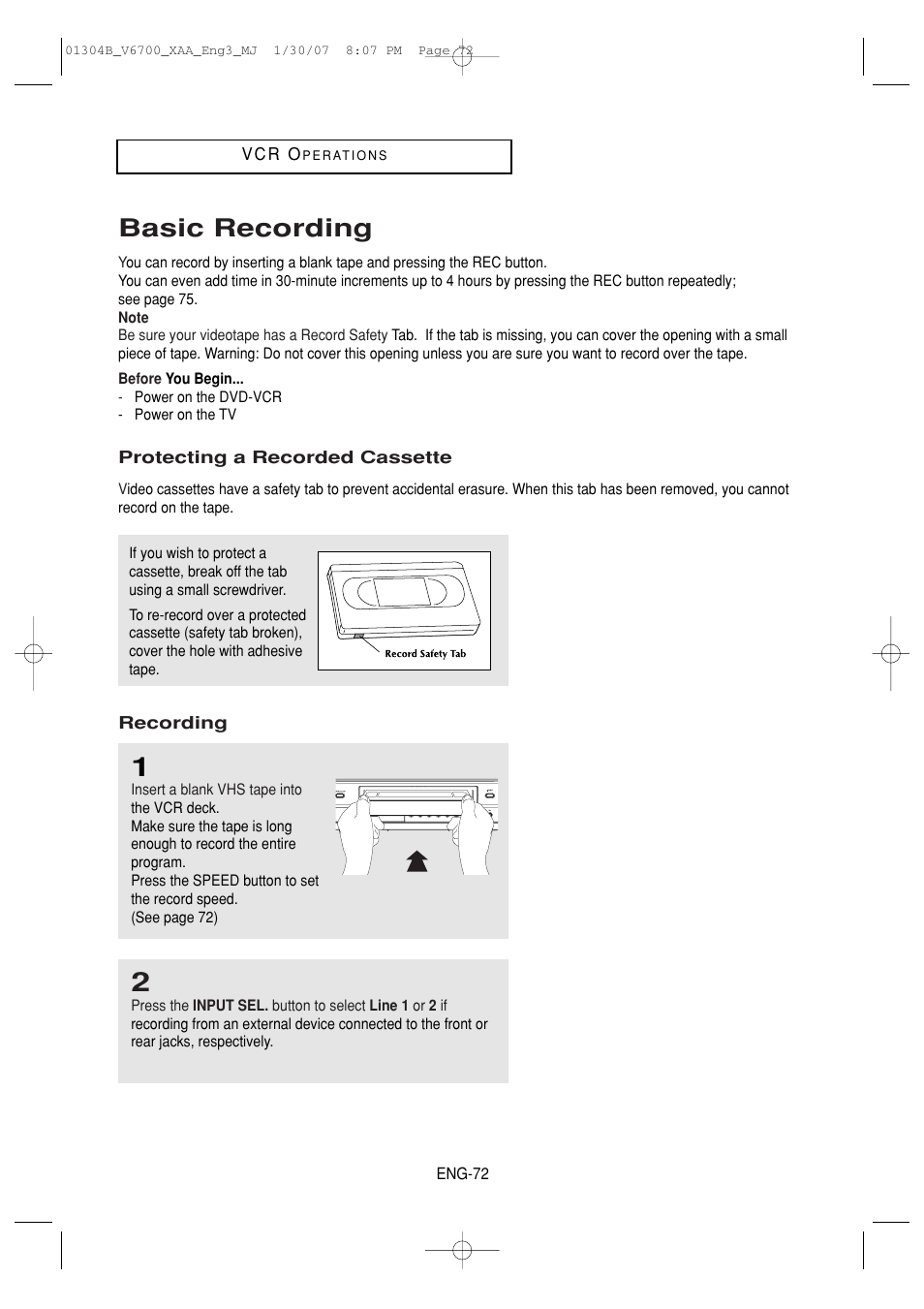 Basic recording | Samsung DVD-V6700-XAA User Manual | Page 72 / 84