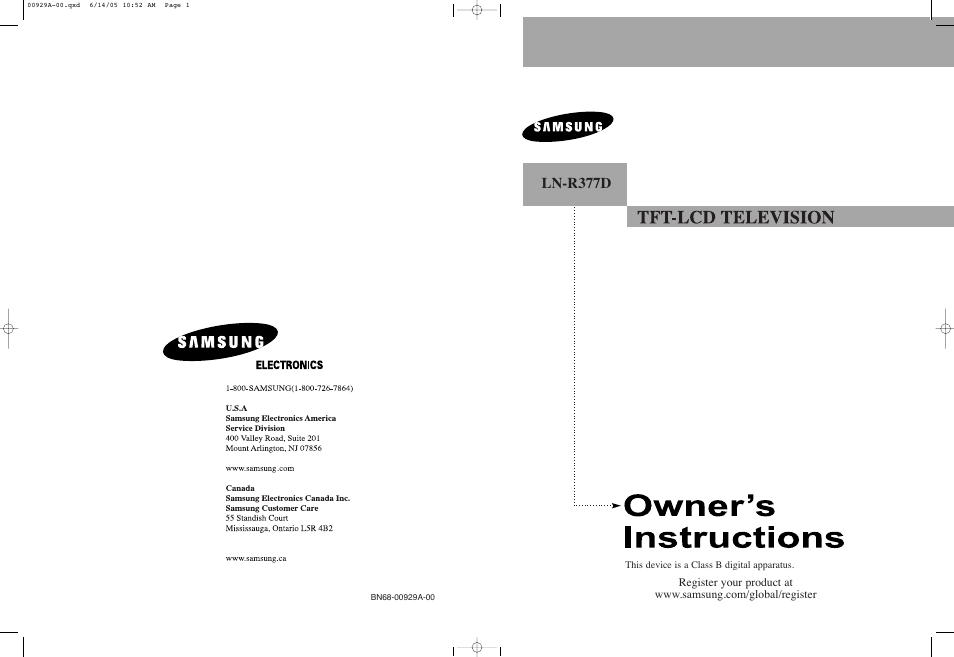 Samsung LNR377DX-XAA User Manual | 114 pages