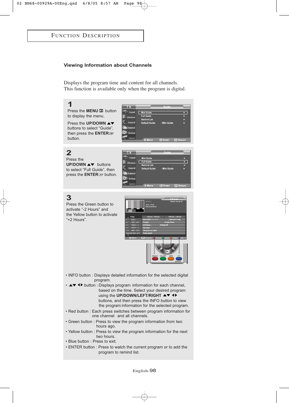 Viewing information about channels | Samsung LNR377DX-XAA User Manual | Page 104 / 114