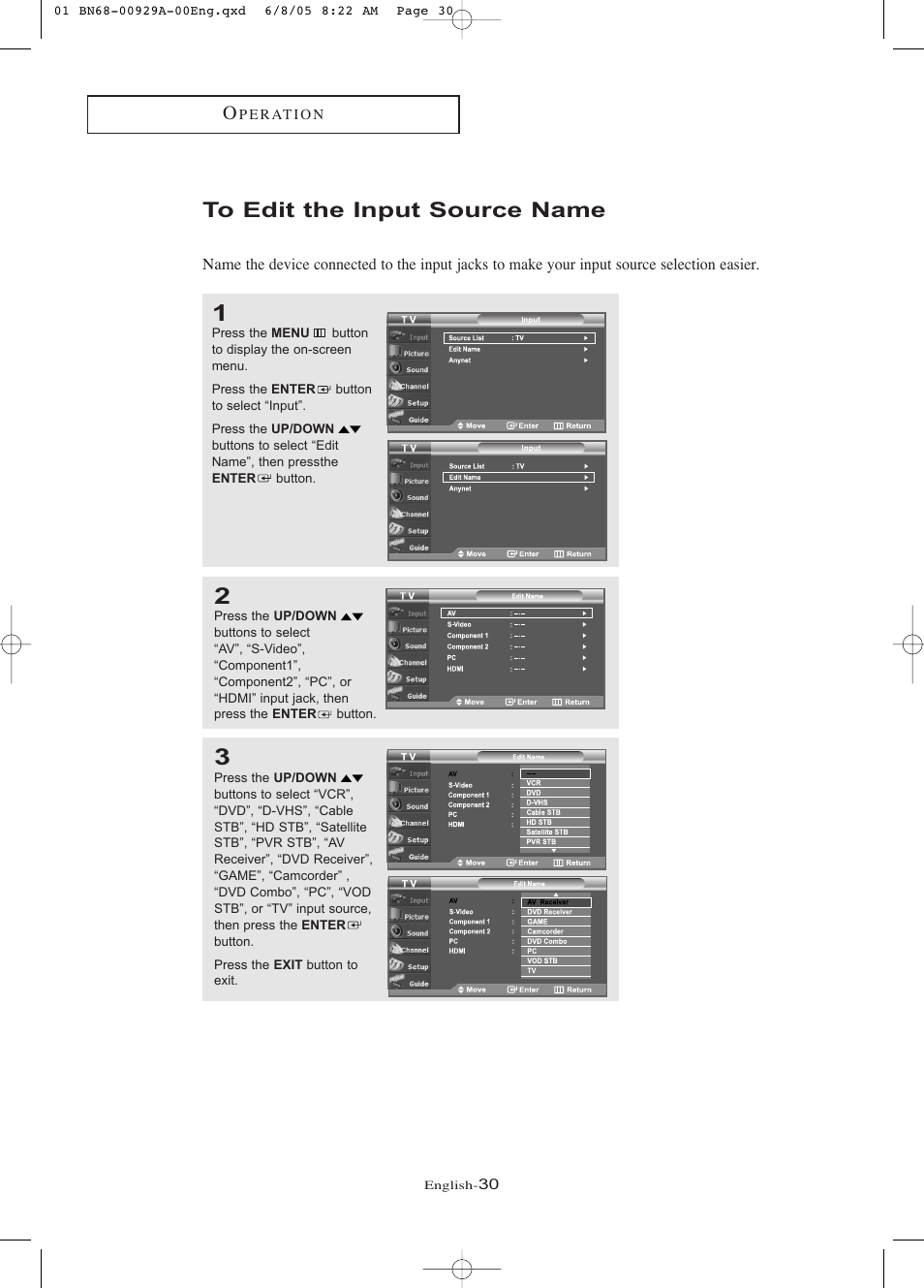 To edit the input source name | Samsung LNR377DX-XAA User Manual | Page 36 / 114